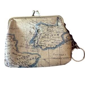 Patricia Nash Borse Coin Purse Wallet Traveler Map 5"x4" Key Chain Kiss Lock